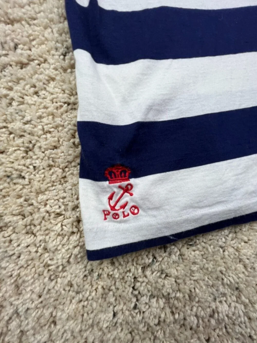 Polo Ralph Lauren Polo Shirt THIN LIGHTWEIGHT LONG White Blue Striped Medium